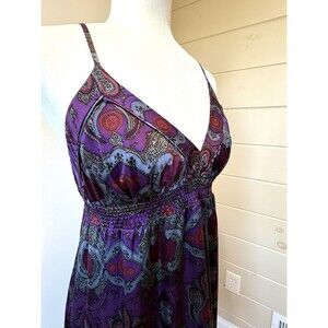 BANANA REPUBLIC Silk V-Neck Strap Dress Sz 6 Vintage Boho Y2K Whimsigoth Purple